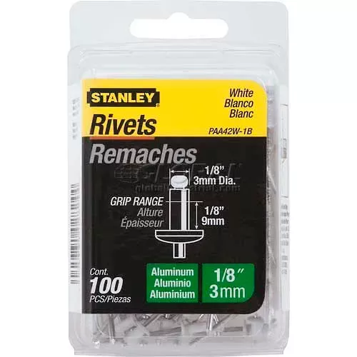 Stanley PAA42W-1B Aluminum Rivets White 1/8" x 1/8", 100 Pack - Pkg Qty 5