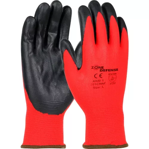 Zone Defense™ Red Nylon Shell Coated Gloves, Black Nitrile Palm Coat, Small - Pkg Qty 12